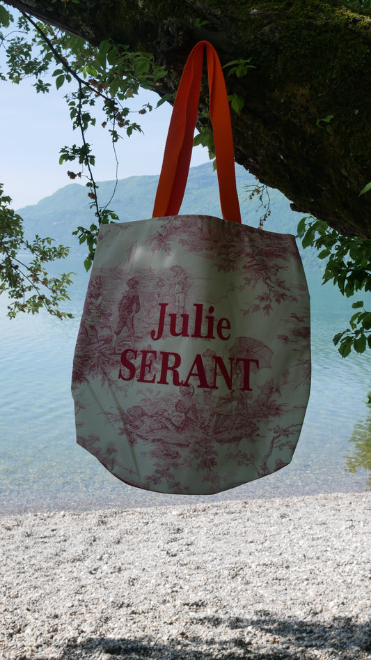 Sac tote bag toile de jouy rouge doublure rose - Edition limitée utilisation de tissus recyclés